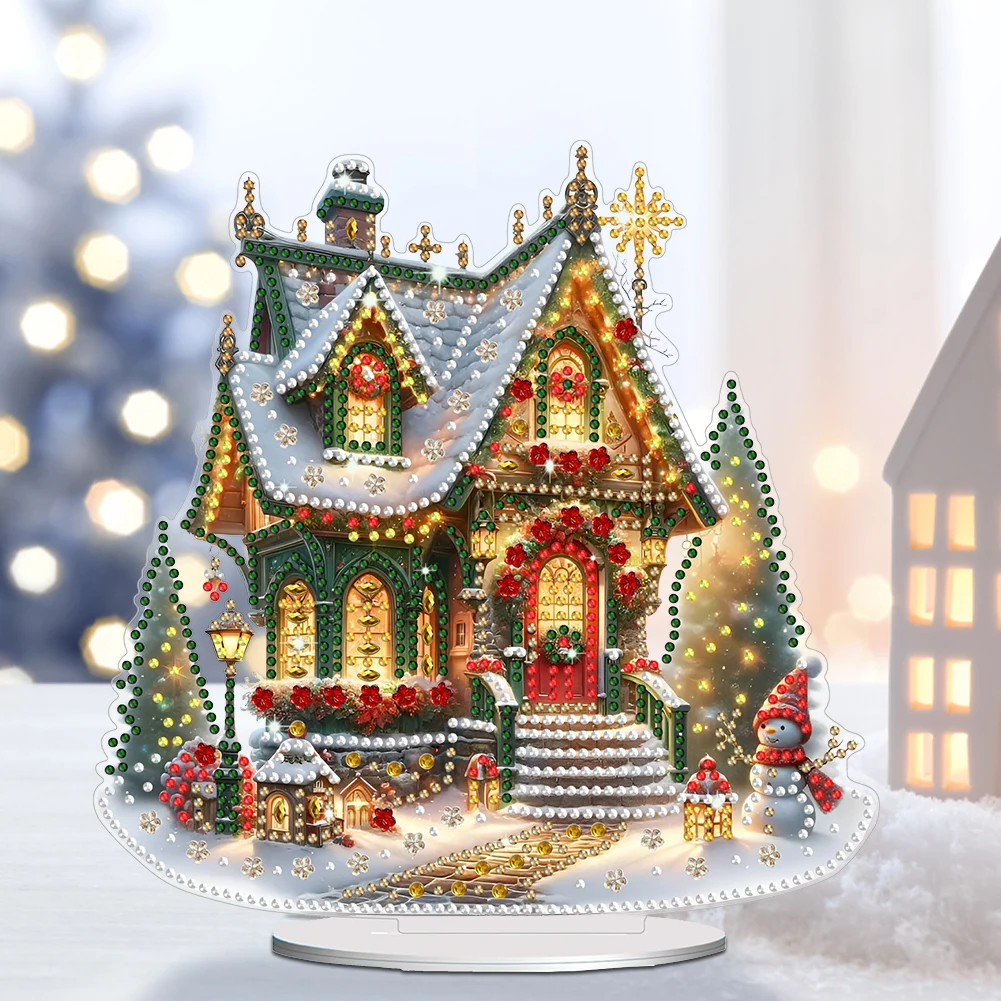 A DIY Home Scene Diamond Painting Christmas House Colorful Light Acrylic House Desktop Diamond Art Kit Table Decor Xmas Ornament