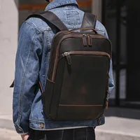 Luufan Men's Crazy Horse Leather Backpack 15.6 inch laptop Retro Rucksack Large CaPacity Travel Backpack Big Male Computer Bag 1