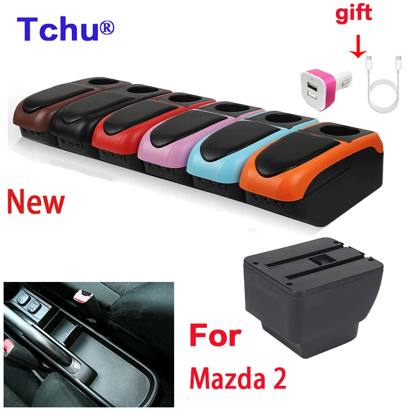 Car Armrest For MAZDA 2 Armrest Box For Mazda Demio Storage box Retrofit parts Interior with USB Interface Accessory