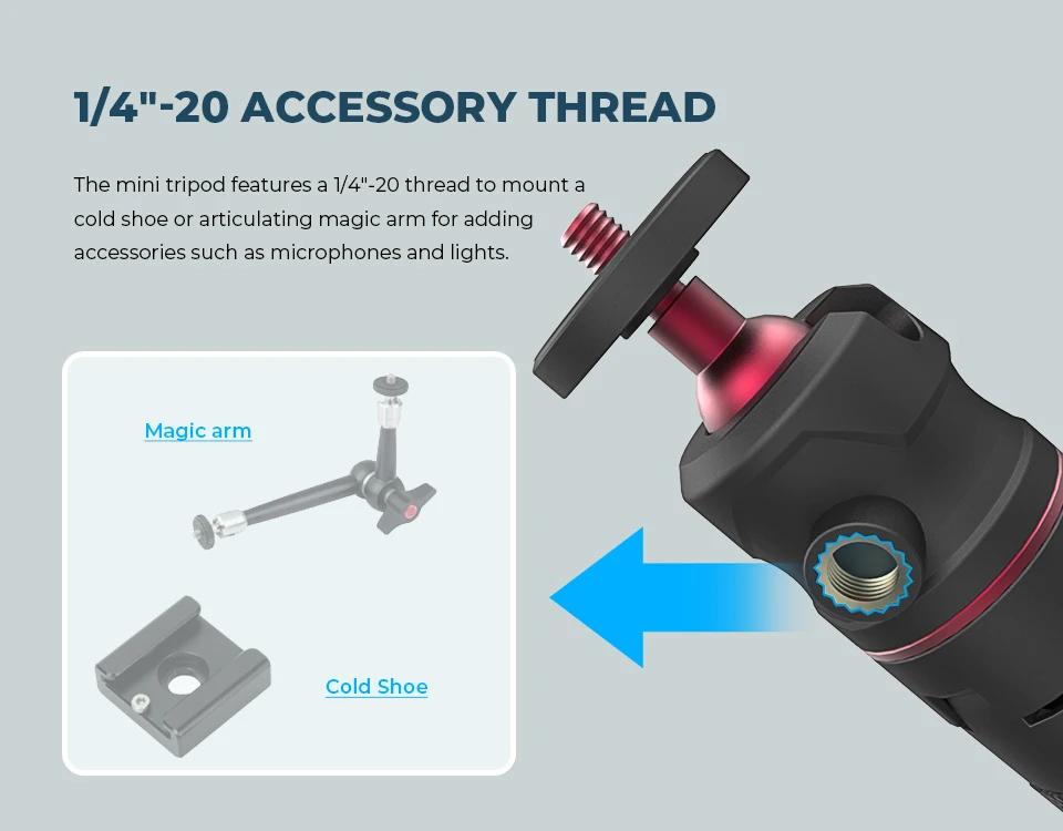 Foldable Tripod With Cold Hot Shoe 1/4'' Ball Head Mini Table Holder Bracket For