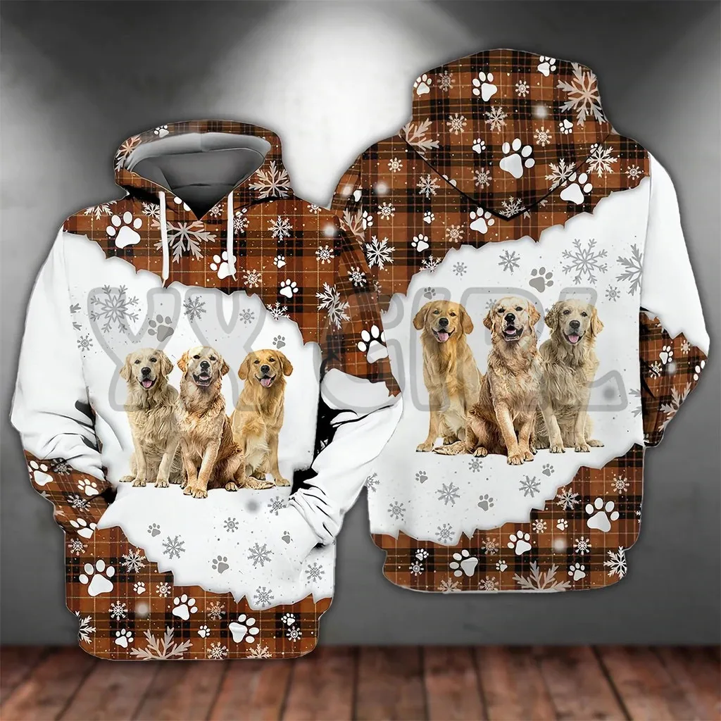 Golden Retriever Happy Holiday  3D Printed Hoodies  Unisex Pullovers Funny Dog Hoodie Casual Street Tracksuit