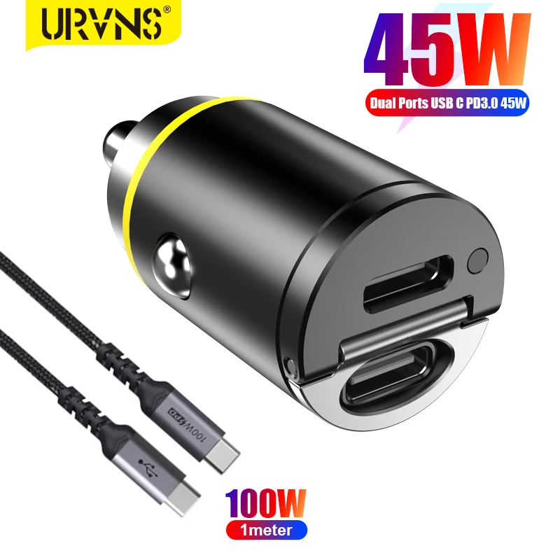 

URVNS Dual Ports PD Car Charger Smallest USB Type C Car Phone Adapter 45W 30W 20W Fast Charging for iPhone 14 13 iPad Pro Xiaomi