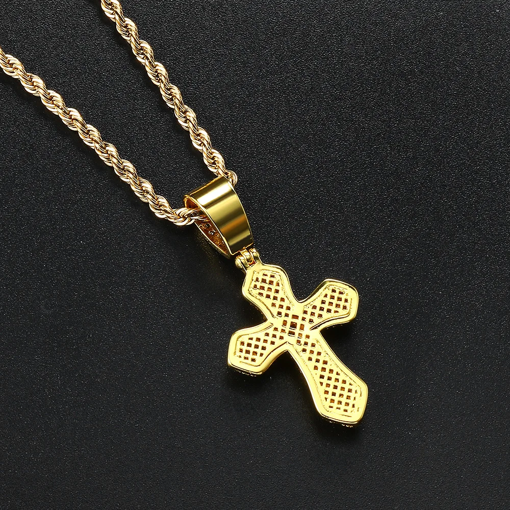 CIONDOLO UNISEX CROCE IN ORO GIALLO CON ZIRCONI + COLLANA LACCIO IN OMAGGIO