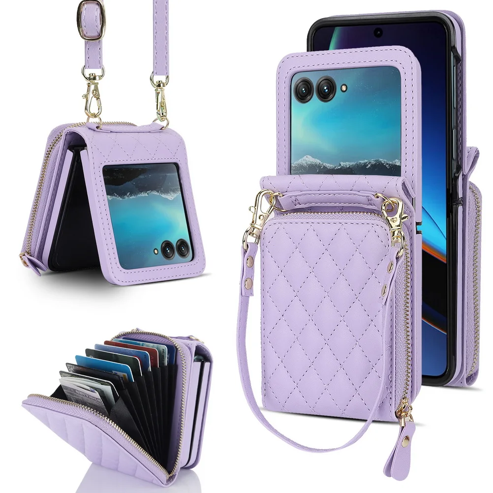 Foldable Multi-slot Wallet with Diagonal Lanyard Chain Case