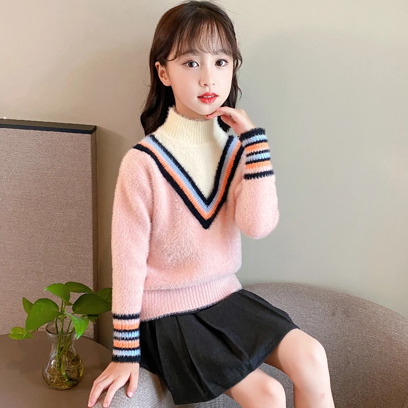 

2022 new autumn winter fleece children's sweater girls turtleneck sweater imitation mink fleece jacket luxury design warm jacket