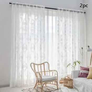 2PC Lace Mirror Flower Curtains 1