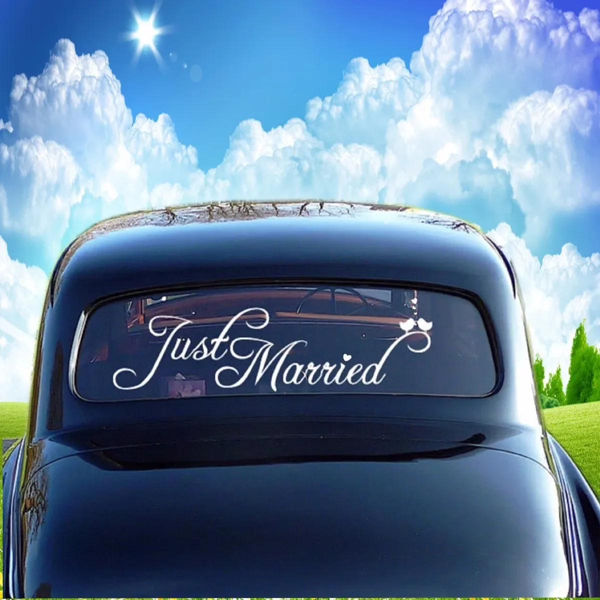 JustMarriedWeddingCarWindowBannerPVCWaterproofDecalSticker