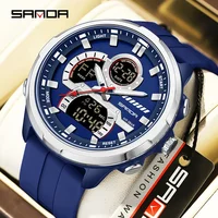 SANDA G style double affichage hommes montre électronique 5ATM étanche veilleuse chronomètre multifonctionnel sport Quartz montre-bracelet 2