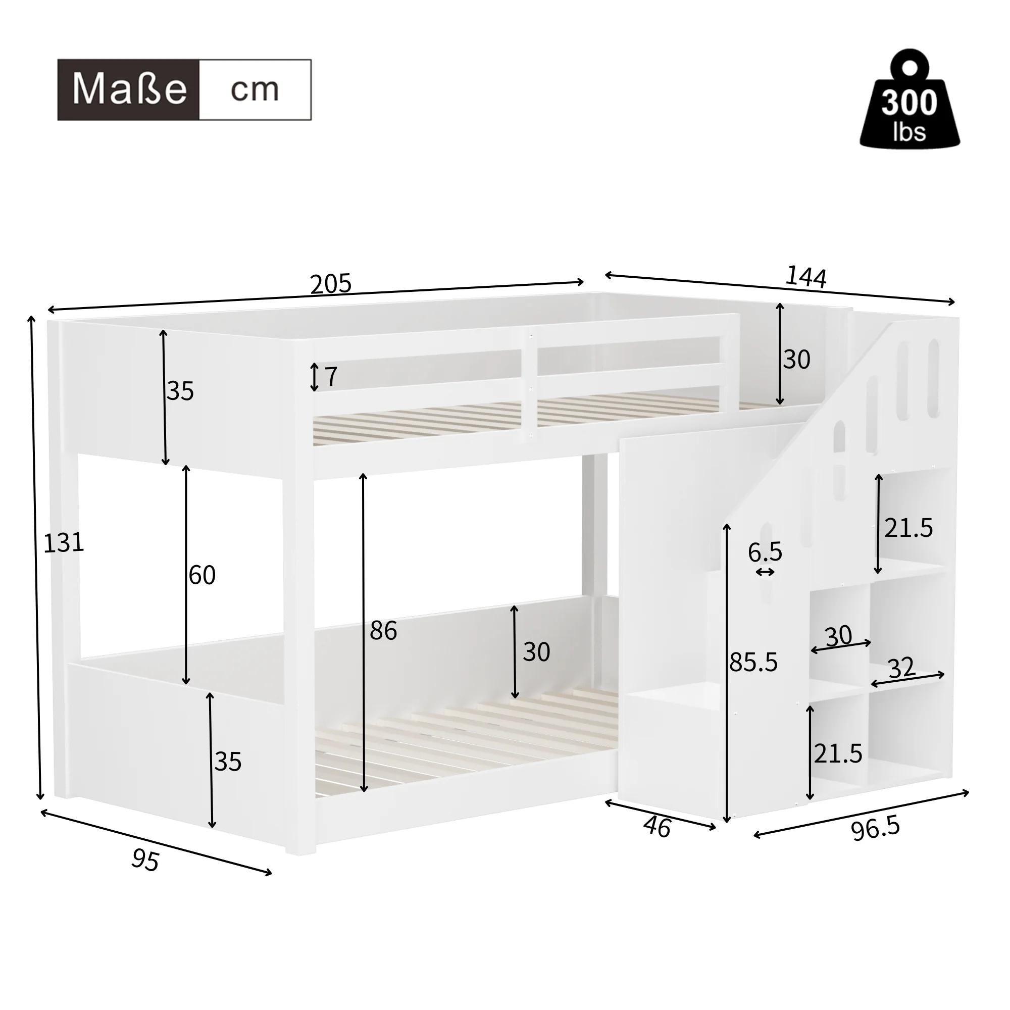 KOMHTOM multifunktionales Kinderetagenbett Doppelbett 90x200cm mit Treppen Schließfächern und stabilem Geländer ohne Matratze – Detail 9