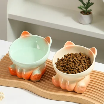 New Cute Ceramic Gradient  Cat Bowl Food Anti-tipping Drinking Protecting Cervical Vertebrae Bowl For Cats Dog Accessories