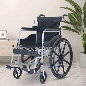 Sedia a rotelle leggera pieghevole Sedia per mobilità manuale con sedile morbido portatile per anziani e disabili Doppio freno Pieghevole rapido