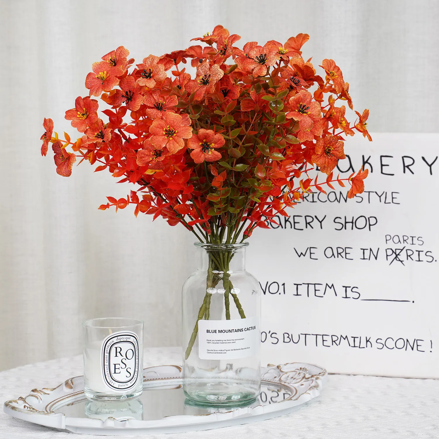 1 Bundle Artificial Flowers Outdoor UV Resistant Greenery Shrubs Plants for Home Kitchen Office Wedding Garden Decor Fake Flower