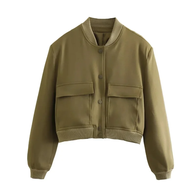 2023 New  Women's Bomber Jacket Fashion with Pockets Spring Jackets Coat Vintage Long Sleeve Casual New In Outerwears Chic Tops