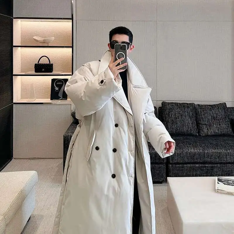 PFHQ Winter Oversize Silhouette Thickened Double Breasted Long Cotton Coat Solid Color Male Tops Solid Color Casual 21Z7505