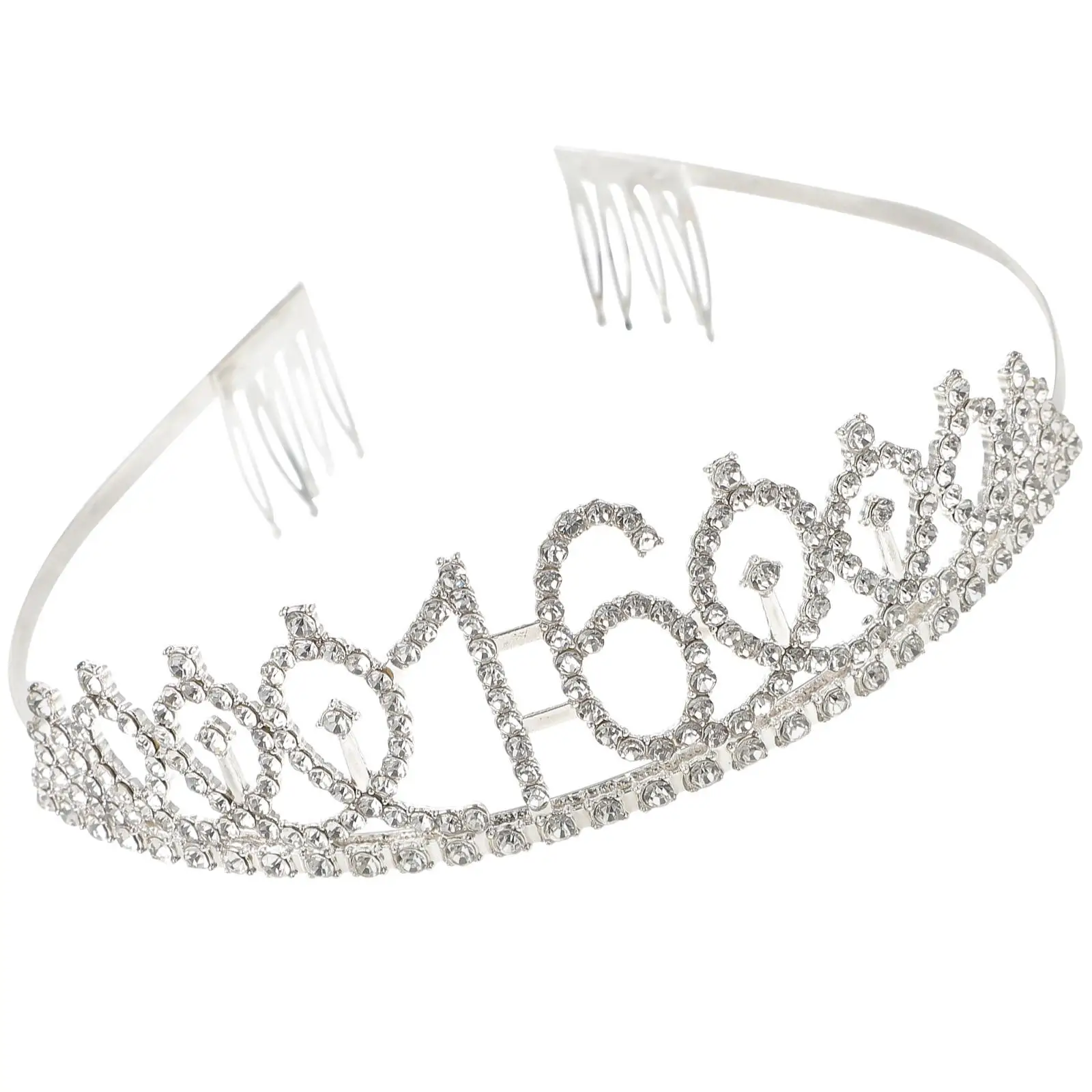 Crystal Rhinestone Crown Hair Accessory For Birthday Tiara Celebration Stylish Number Design With Side Combs Hair