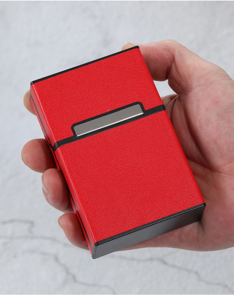 Schwarz Rot Blau Lila Kunststoff PU Leder Flip Zigarettenetui Box Halter Für Frau Männer Geschenk Rauchen Zubehör – Detail 2
