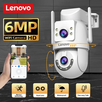 Lenovo 6MP HD Wifi IP Camera Esterna Doppia Lente Doppio Schermo Auto Tracciamento di Sicurezza Telecamera PTZ CCTV Audio Video Sorveglianza