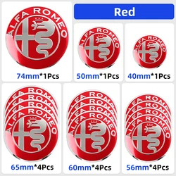 Sleek Universal Car Emblem Set - Hood, Trunk, Steering Wheel & Wheel Center Caps (Various Sizes) - 60mm 4 piece (Red)