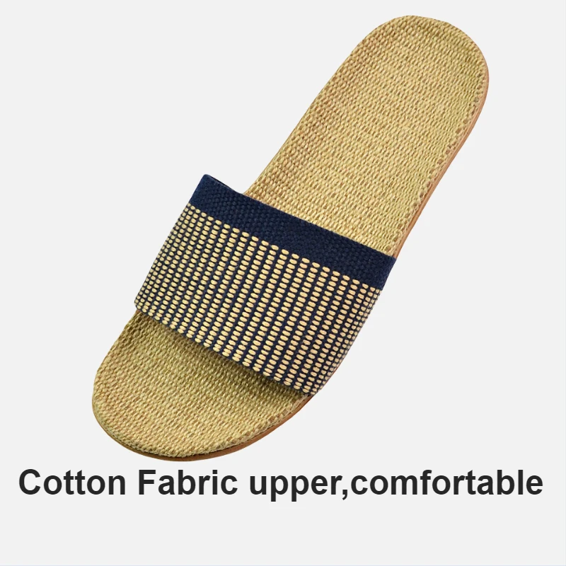 Natural linen slippers summer home indoor sandals men's women's unisex spring and autumn couples landing guests Non-slip
