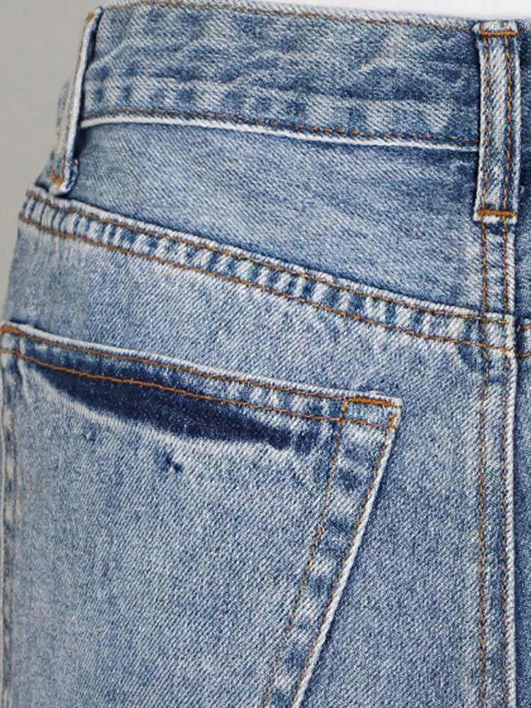 KBQ Irregular Spliced Drawstring Denim Shorts For Women High Waist patchwork raw hem Streetwear Trousers Female Fashion summer