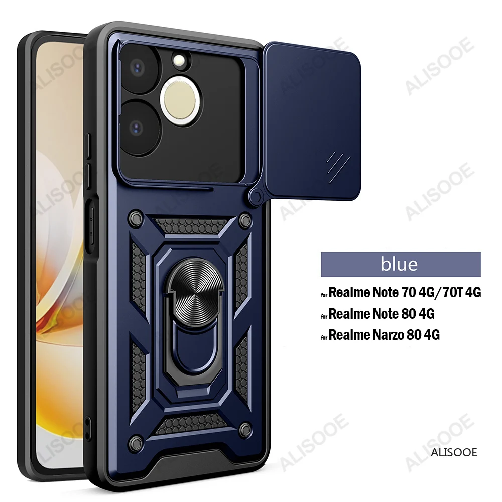 Slide Camera Cover with Ring Kickstand Holder - Full Protective Shockproof Phone Case
