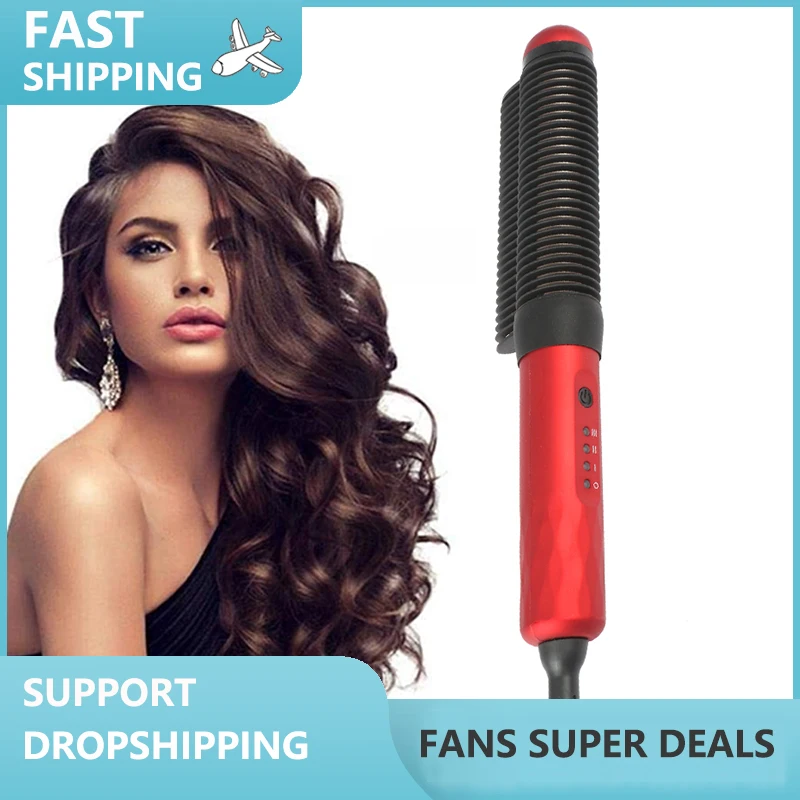 Hair Curler Straightener Curling Iron Brush Anti-Scald Comb Convenient Safe Mini Hair Curler Straghtening Brush mini digital lcd indoor convenient temperature sensor humidity meter thermometer hygrometer gauge