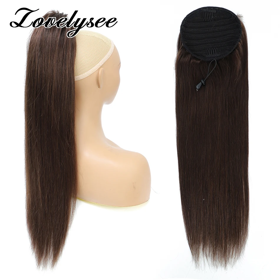 

Ponytail Human Hair Extensions With Clip 14-28 Inch Natural Color Straight Human Hair Drawstring Ponytail For Women 1 Piece