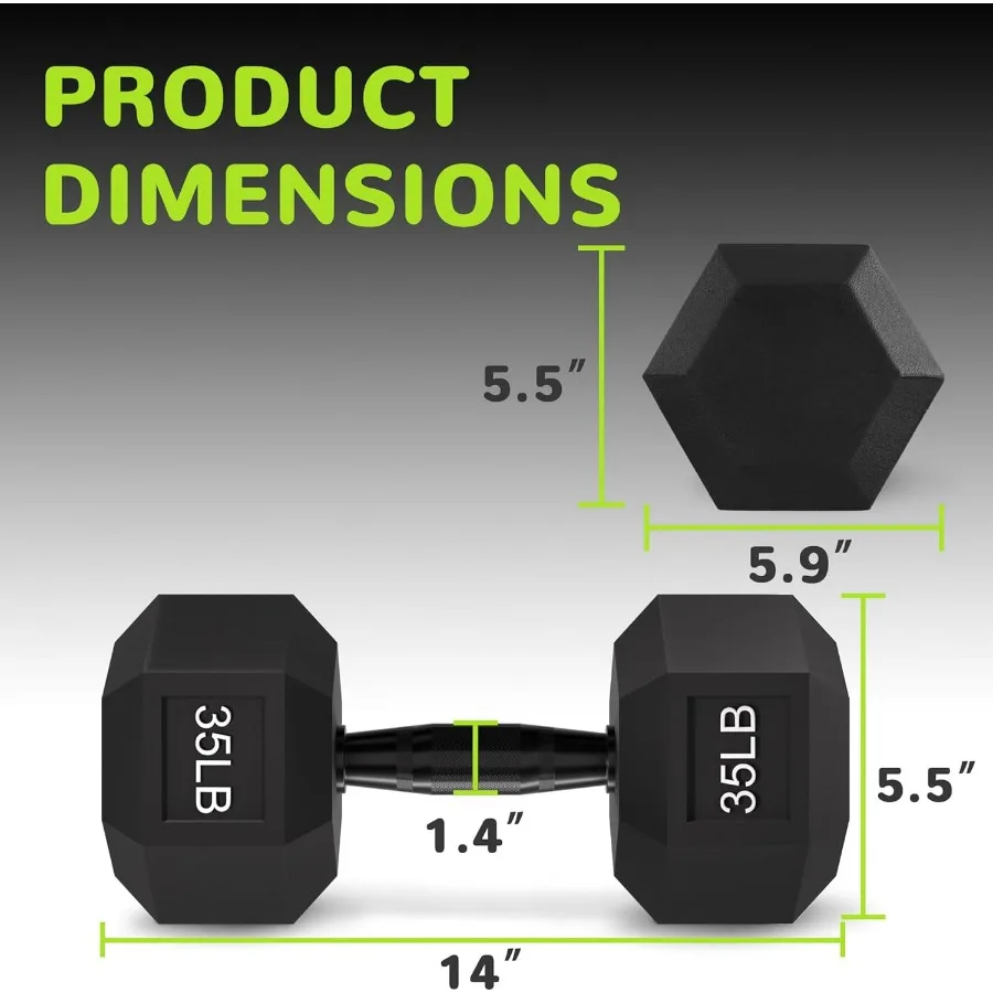 Rubber Encased Exercise & Fitness Hex Dumbbell, Hand Weights with Anti-Slip Metal Handle for Home Gym,35LB Single