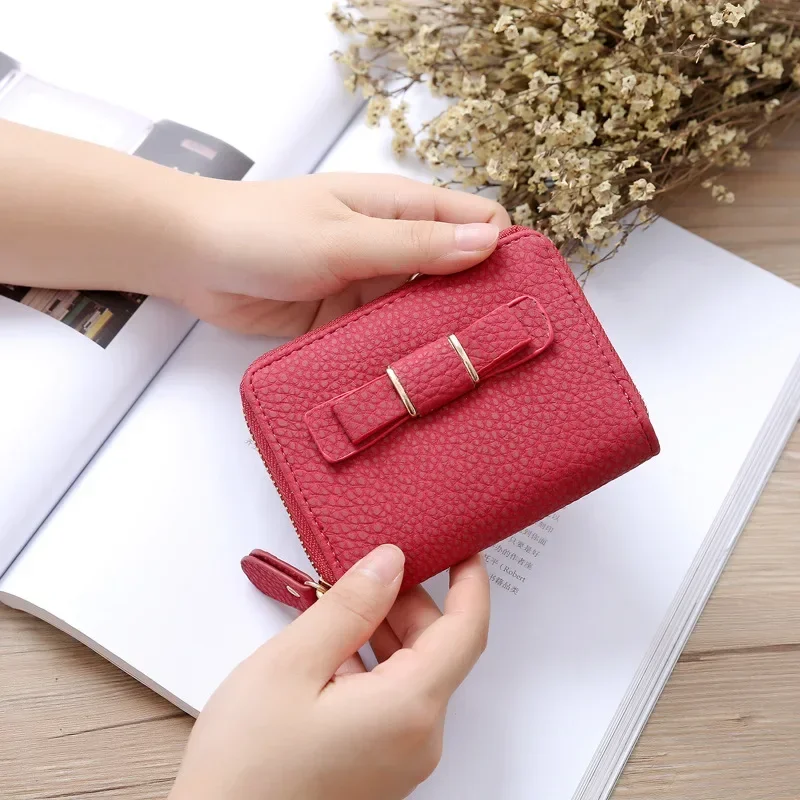 

Korean Women's Purse Short Bow Purse Simple Portable Solid Color Cute Student Small Bag Multi-card Card Bag