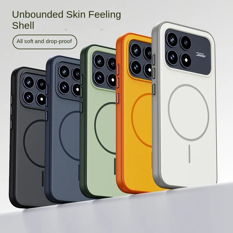 Skin-Friendly Magnetic Phone Case with MagSafe Wireless Charging, Metal Buttons, and Shockproof Design