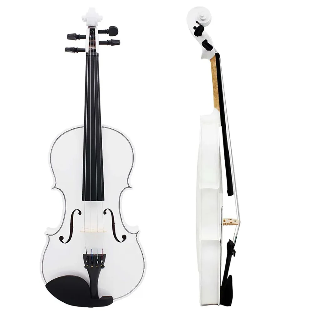 4/4 Violin Suitable for Beginners Student Sets White with Case Bow Strings Shoulder Rest Accessories