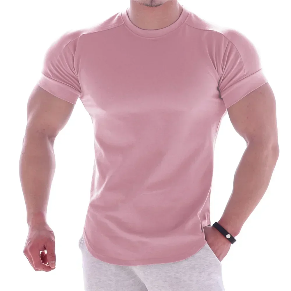 

A3343 Gym T-shirt Men Short sleeve T-shirt Casual blank Slim t shirt Male Fitness Bodybuilding Workout Tee Tops Summer