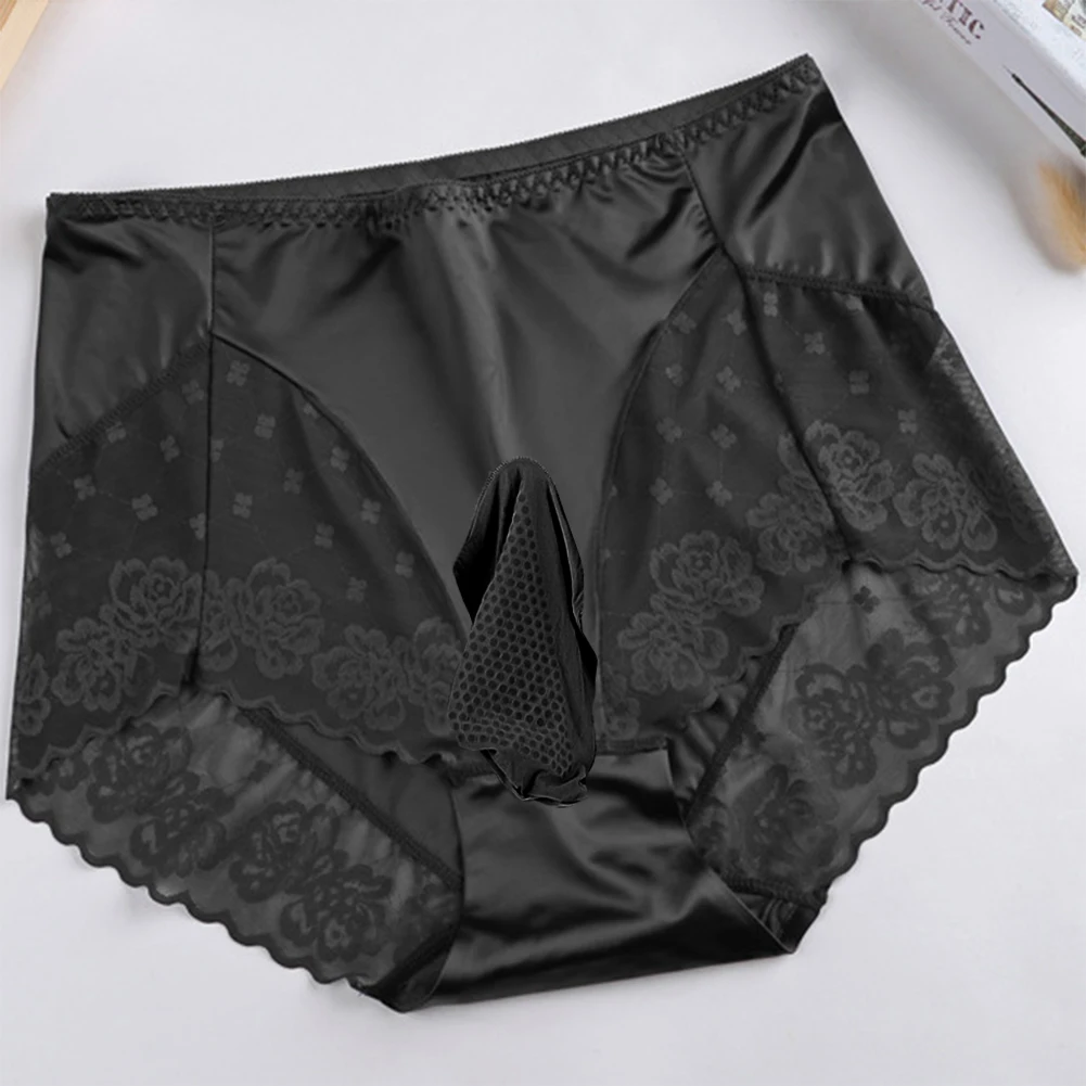 

New Gay Men Silky Satin Briefs See Through Lace Underwear Sexy Panties Briefs Underpants Solid Color Silk Men's Cotton Briefs