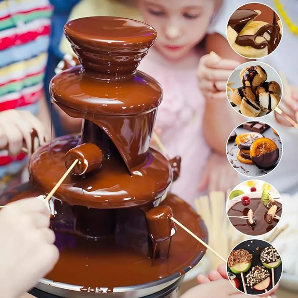 Electric Chocolate Fondue Fountain 3-Layer DIY Chocolate Waterfall Machine Melts Chocolate Butter Cheese Machine for Home Party Wedding