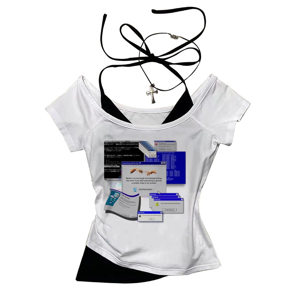 Frutiger Aero-Top-T-Shirts für Mädchen, klassische ästhetische Anime-Grunge-T-Shirts, farbenfrohe Top-T-Shirts im Stil der 2000er Jahre, psychedelische, farbenfrohe Hip-Hop-T-Shirts, trendige Damen-T-Shirts – Detail 7