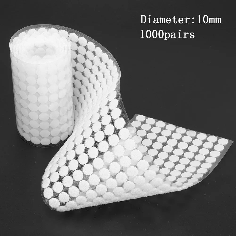 1000 Pairs Double-sided Adhesive Fastener Tape Hooks Disks White Adhesive Tape Strong Glue on Tape Fastener
