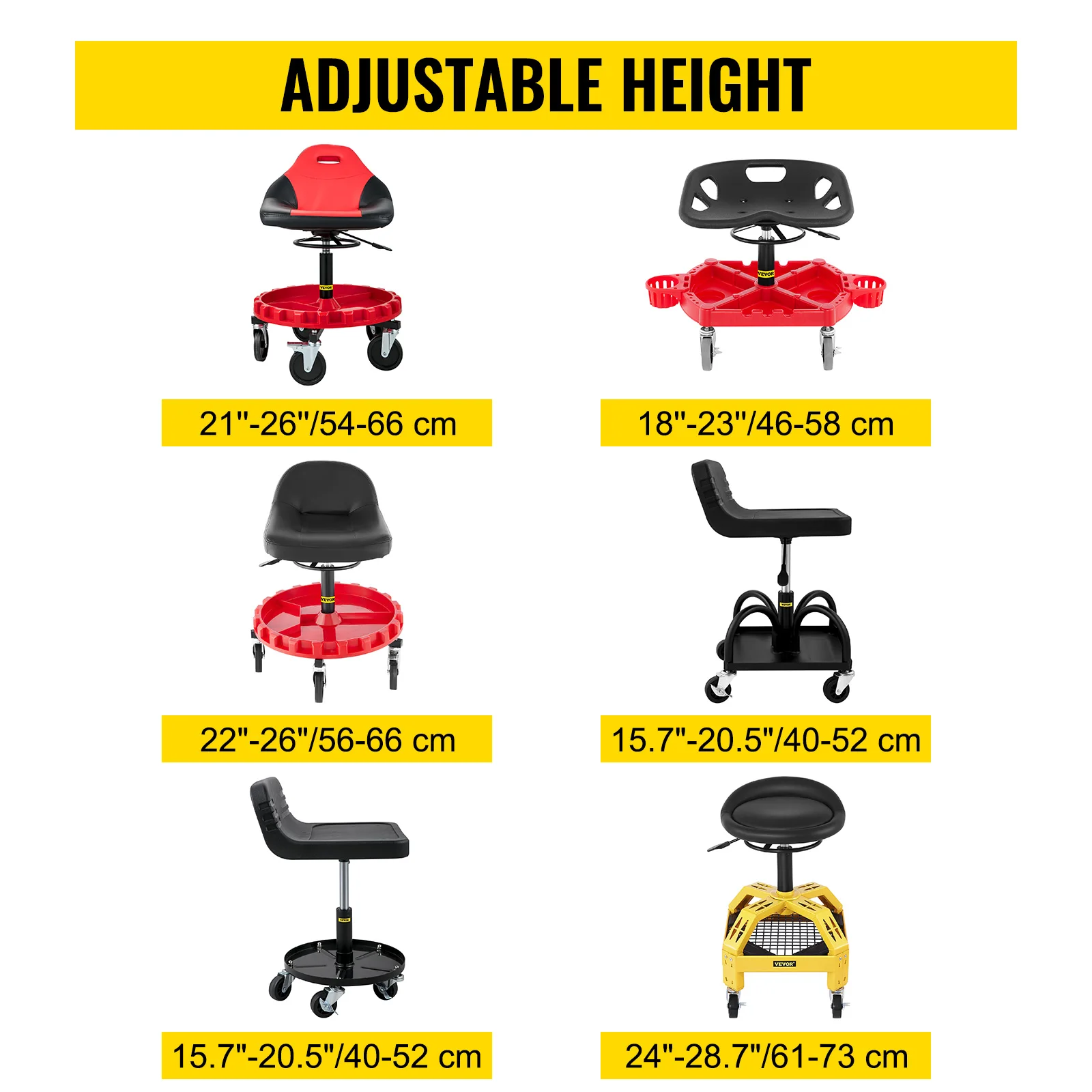 Adjustable Height Garage Stool with Tool Tray for Auto Repair