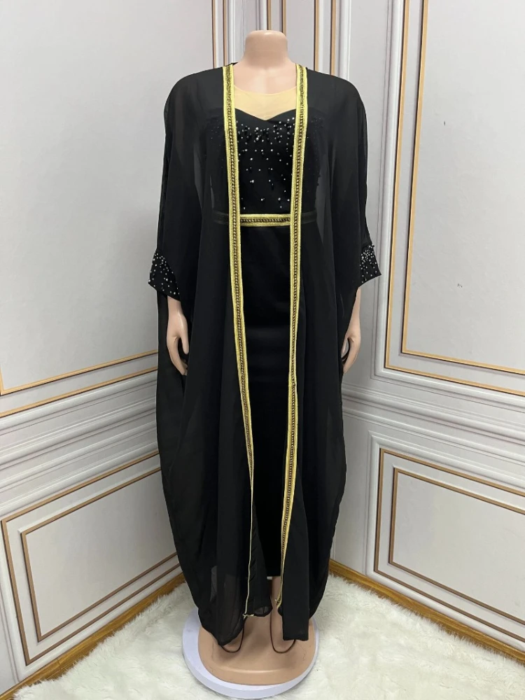 Elegant Middle East Muslim Sets Women Arabic Dubai Kimono Abaya Dress Islamic Party Jalabiya Turkey Dresses Moroccan Caftan Robe