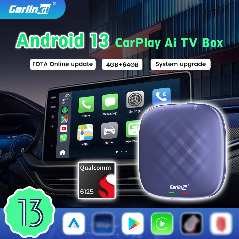

Беспроводной Carplay Android Авто Ai-бокс QCM665 6125 Netflix Spotify Youtube автомобиль Android 11 ТВ-бокс для Kia VW Toyota Ford