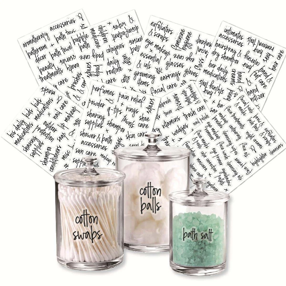 Label Stickers 189PC Cosmetic Label Sticker Black Transparent Bathroom Jar Storage Classify Waterproof Washable Beauty Care Bathroom Tank Label