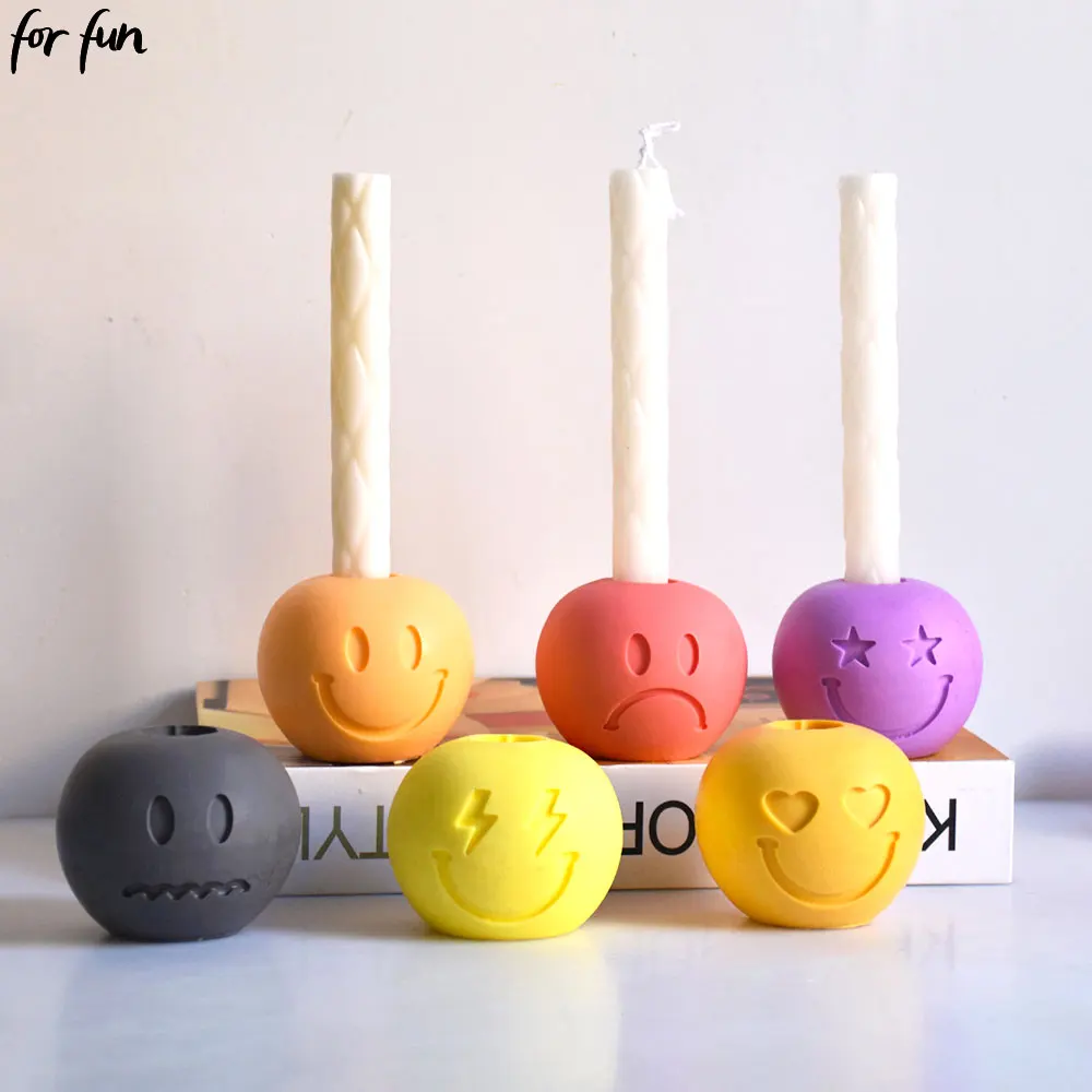 Per Divertimento Emoticon Portacandele Stampo In Silicone Candeliere In Cemento Stampo Cemento Gesso Forme In Resina Epossidica Per Decorazioni Per La
