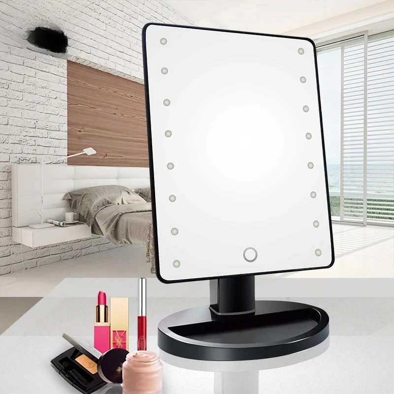 Missmeeca 스마트 LED 화장대 거울 ? 180 °   터치 컨트롤, 3색 조광 조명, USB 충전 및 저장 공간으로 조절 가능)