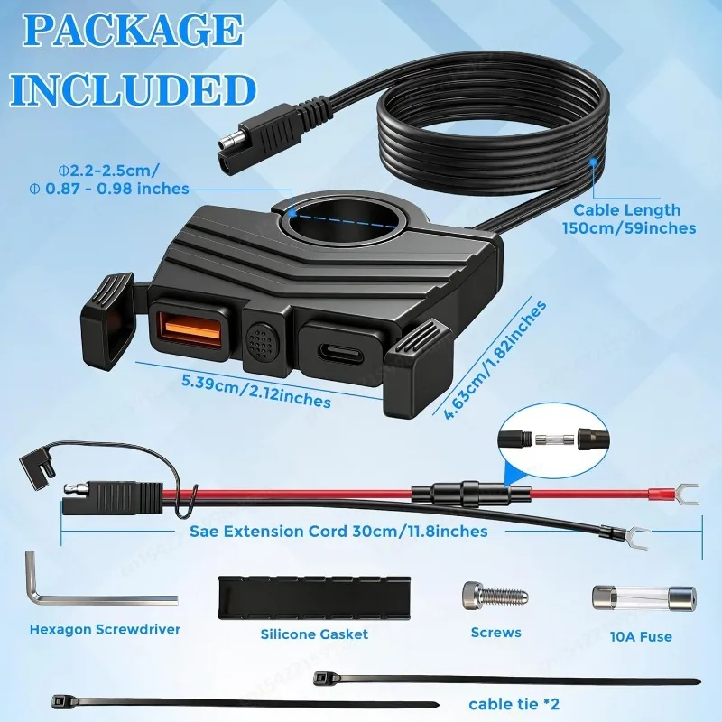 오토바이 USB 충전기 PD 타입 C 30W & QC 3.0 18W USB 휴대폰 충전기 방수 SAE-USB 어댑터 ATV UTV 전기자전거용 고속 충전