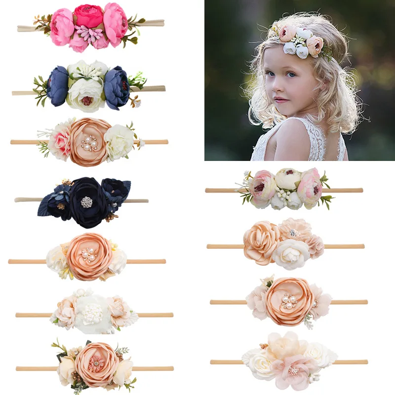 New Hot Flower Headband Super Elastic Nylon Flower Baby Headband for Baby Girls Floral Headbands Flower Head Bands