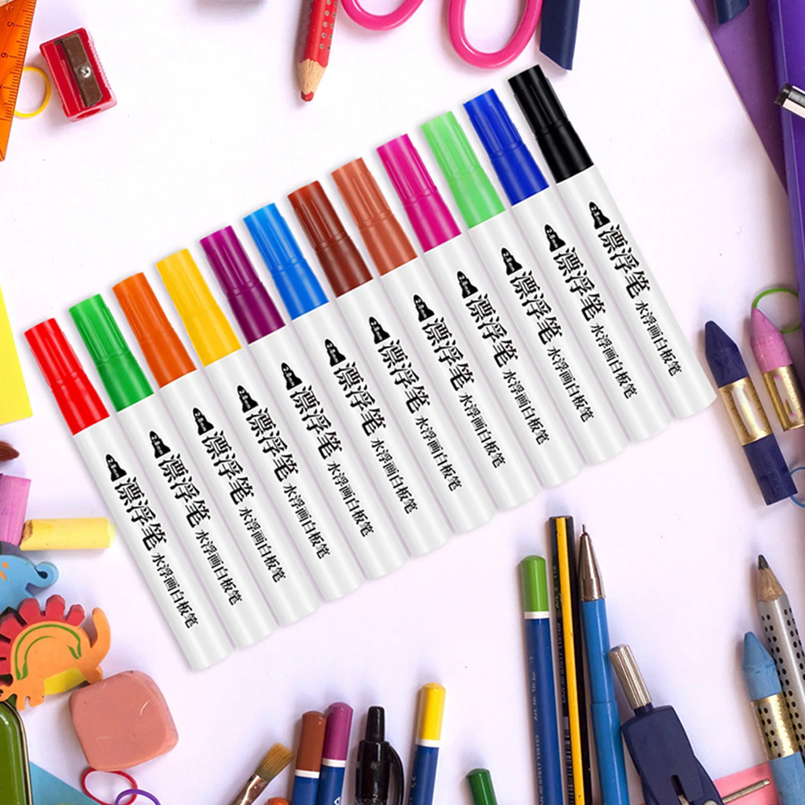 1 세트 물에 뜨는 페인트 펜 다채로운 지울 수있는 화이트 보드 마커 교육용 그림 도구 휴대용 다용도 학교