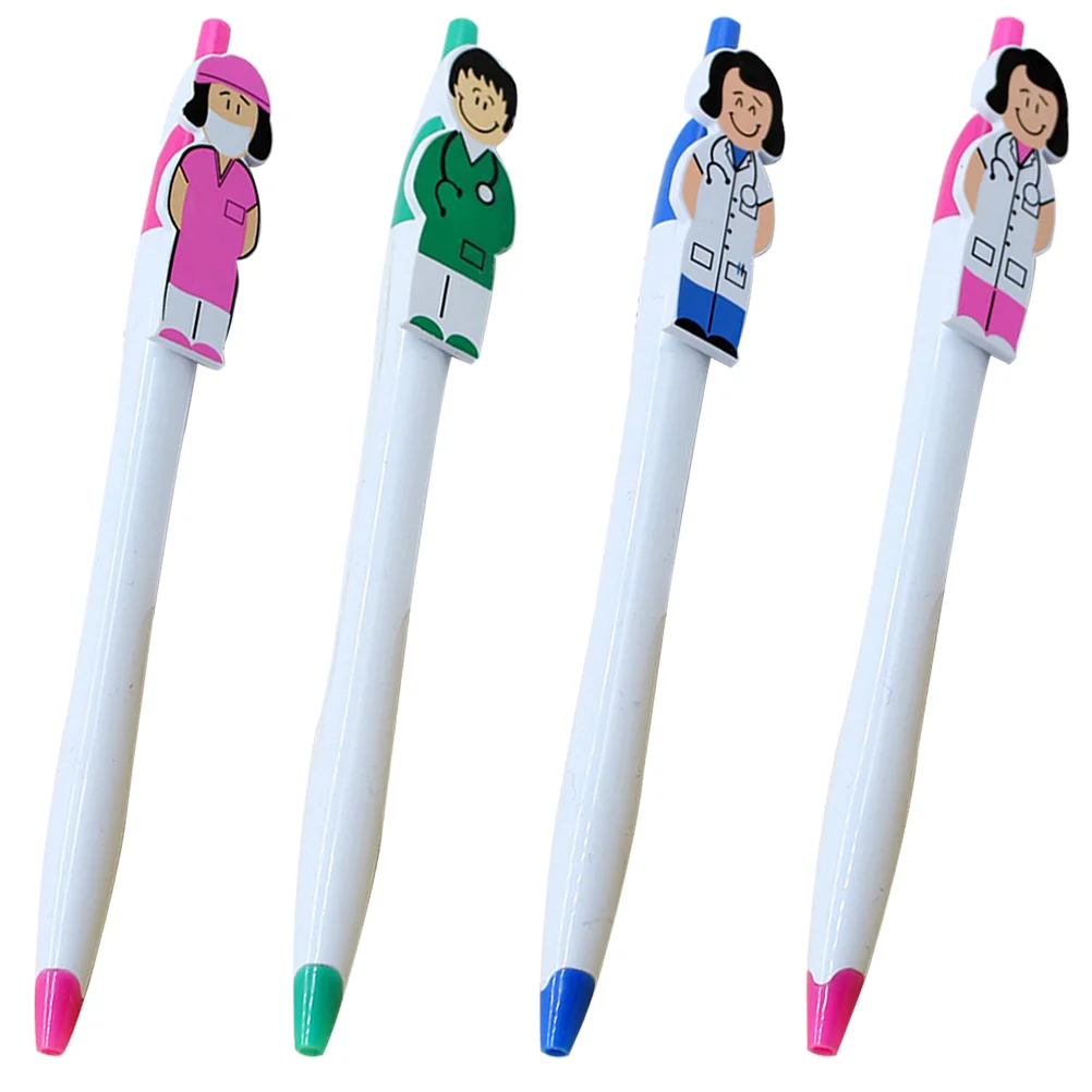 

4 Pcs Cartoon Stationery Pen Holder Writing Nurse Ballpoint Gift Ink Funny Pens Press-type Plastic Portable