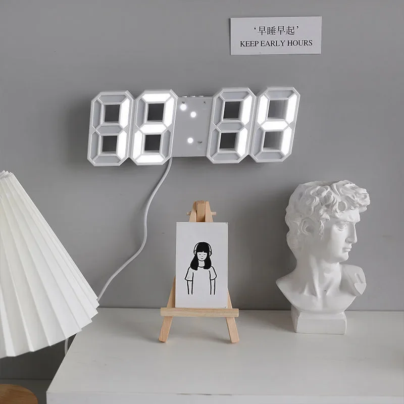 Wall Clock 3D Wall Clock LED Digital Clock 3D Number Wall Clock 3D LED Digital Alarm Clock Glow Night Wall Clock Silent Desktop Alarm Clocks Adjustable Electronic Watch Home Room Decoration