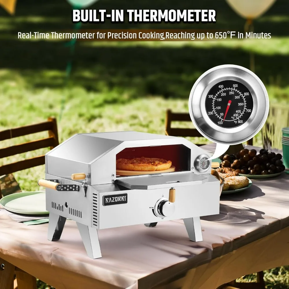 Razorri Outdoor Propane Pizza Oven, 13-Inch Stone and Thermometer Included, 2-in-1 Pizza Maker and BBQ Grill for Camping and Pat
