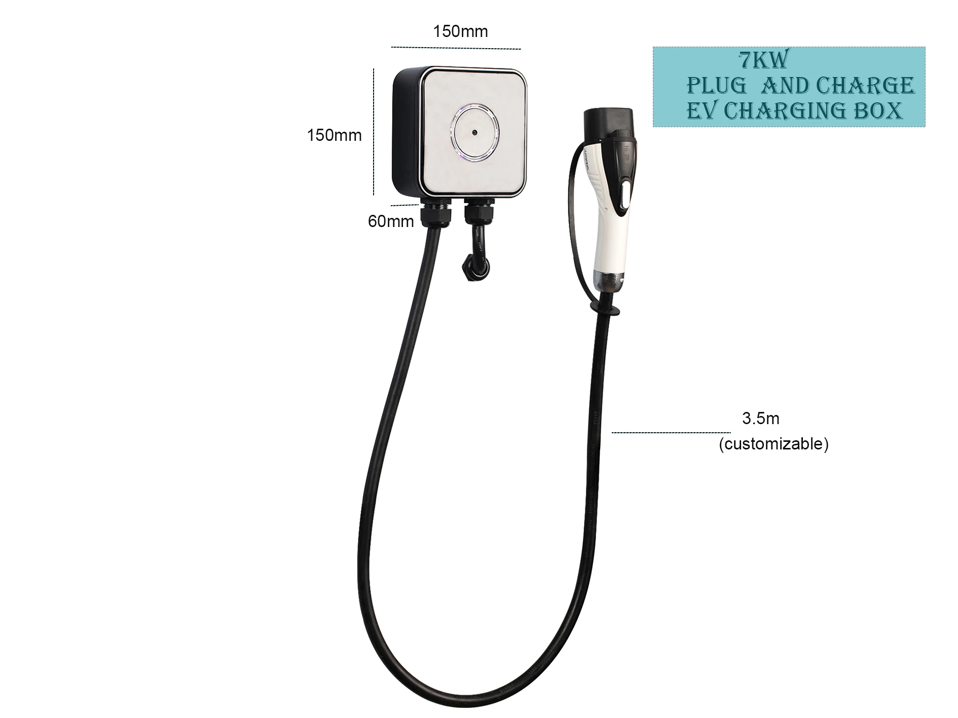 CE IEC62196 Type2 플러그 IP54 240V 32A 7kW 벽걸이 형 충전 스테이션, 충전 케이블이 있는 EV 충전기 월 박스