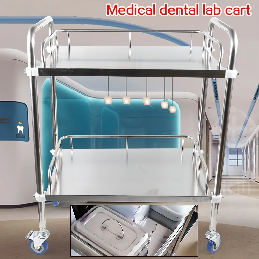 2-tiers-stainless-steel-cart-with-lockable-wheels-multi-purpose-rack-heavy-duty-trolley-for-laboratories-hospitals-beauty-salons